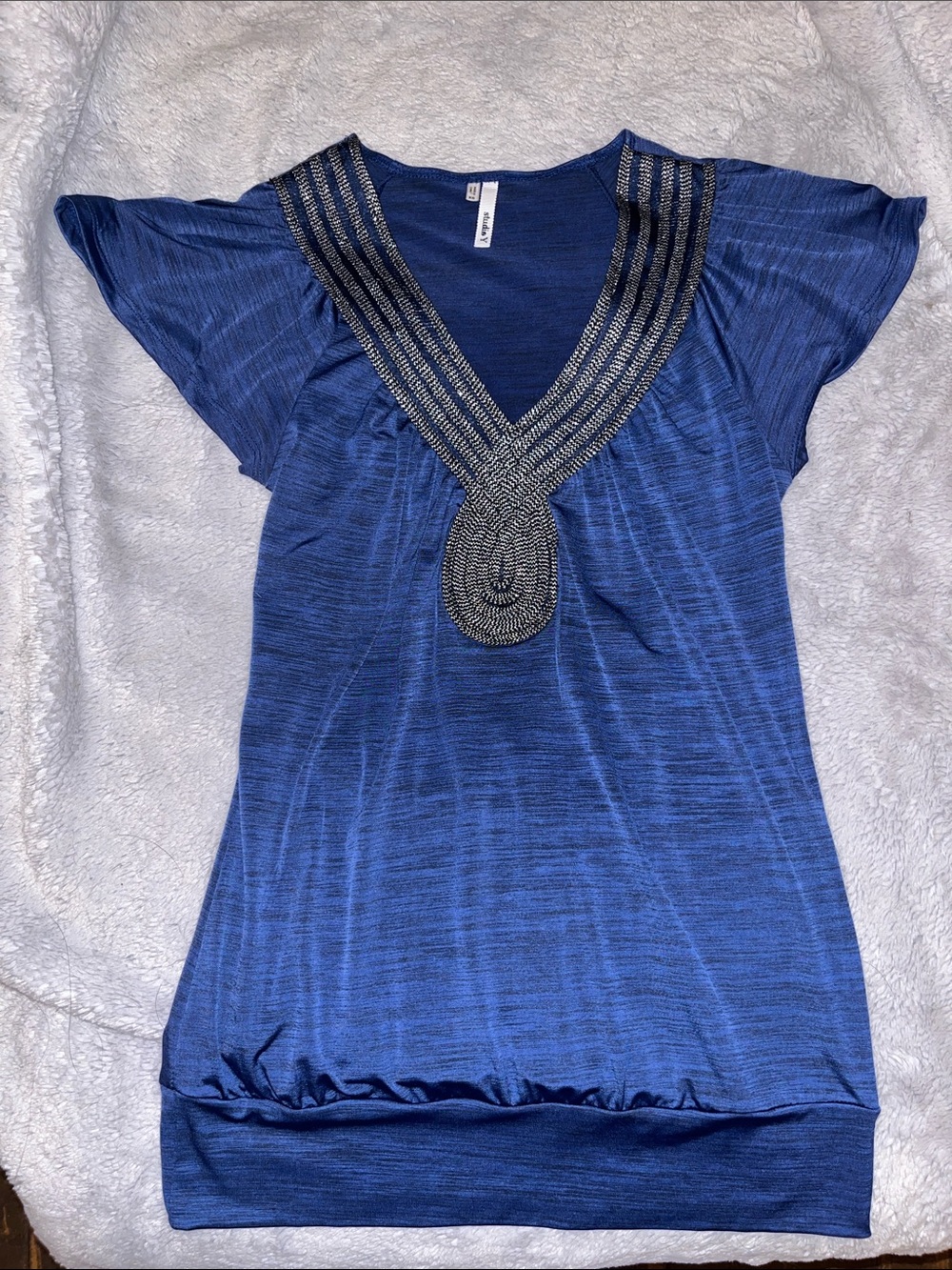 Studio Y Royal Blue blouse with Metallic detailing V-Neck